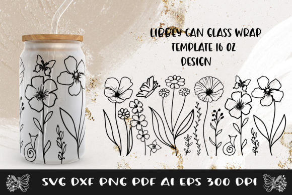 Can Glass Wrap Floral SVG. Libbey Glass
