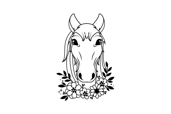 Floral Horse Line Art