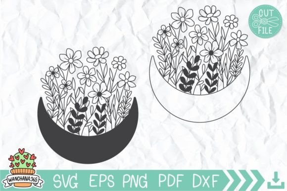 Flower Moon SVG: Wildflower & Crescent Charm