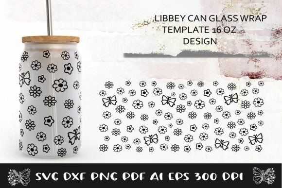 Glass Can Wrap Floral SVG. Libbey Glass