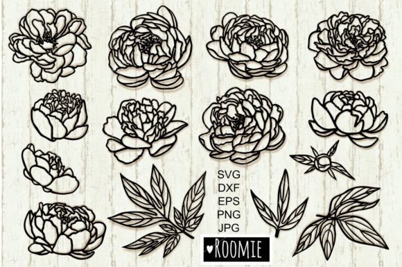 Peony SVG: Line Art Flowers Cut File