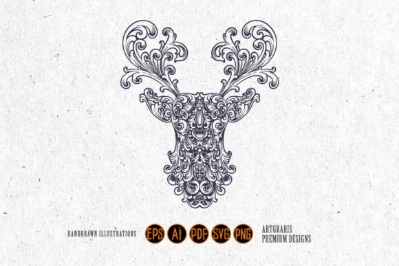 Silhouette Deer Head Vintage Floral SVG