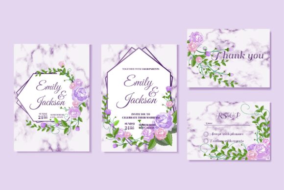 Wedding Invitation Card Violet Marble