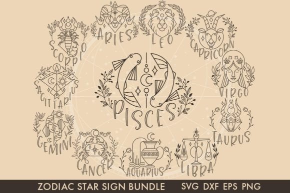 Zodiac Constellation Floral SVG Bundle